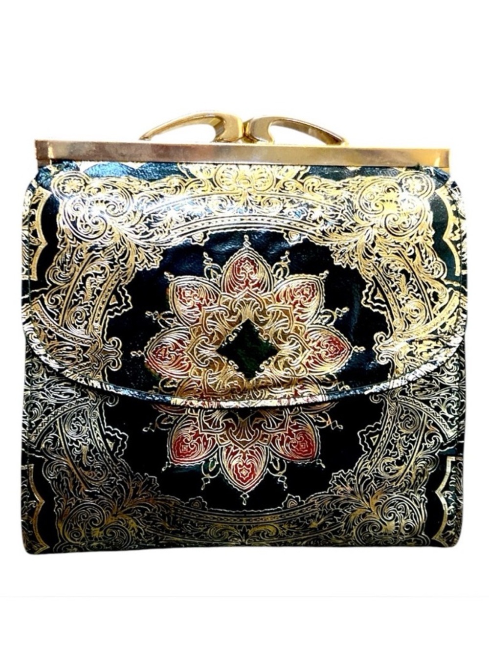 Vintage 1970s Peruzzi Florentine Leather Wallet Gold Gilt Boho Italy